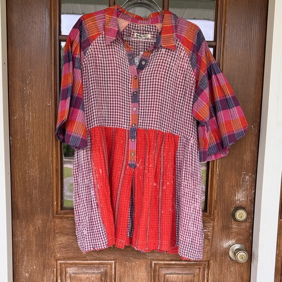 We The Free Tops - We The Free purple and cream plaid button-front top